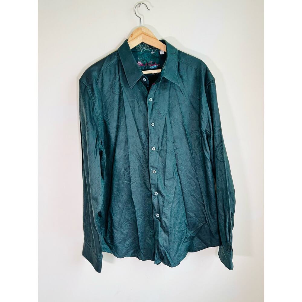 Robert Graham Men's Tarvos Paisley Woven Shirt Deep Teal 2XL